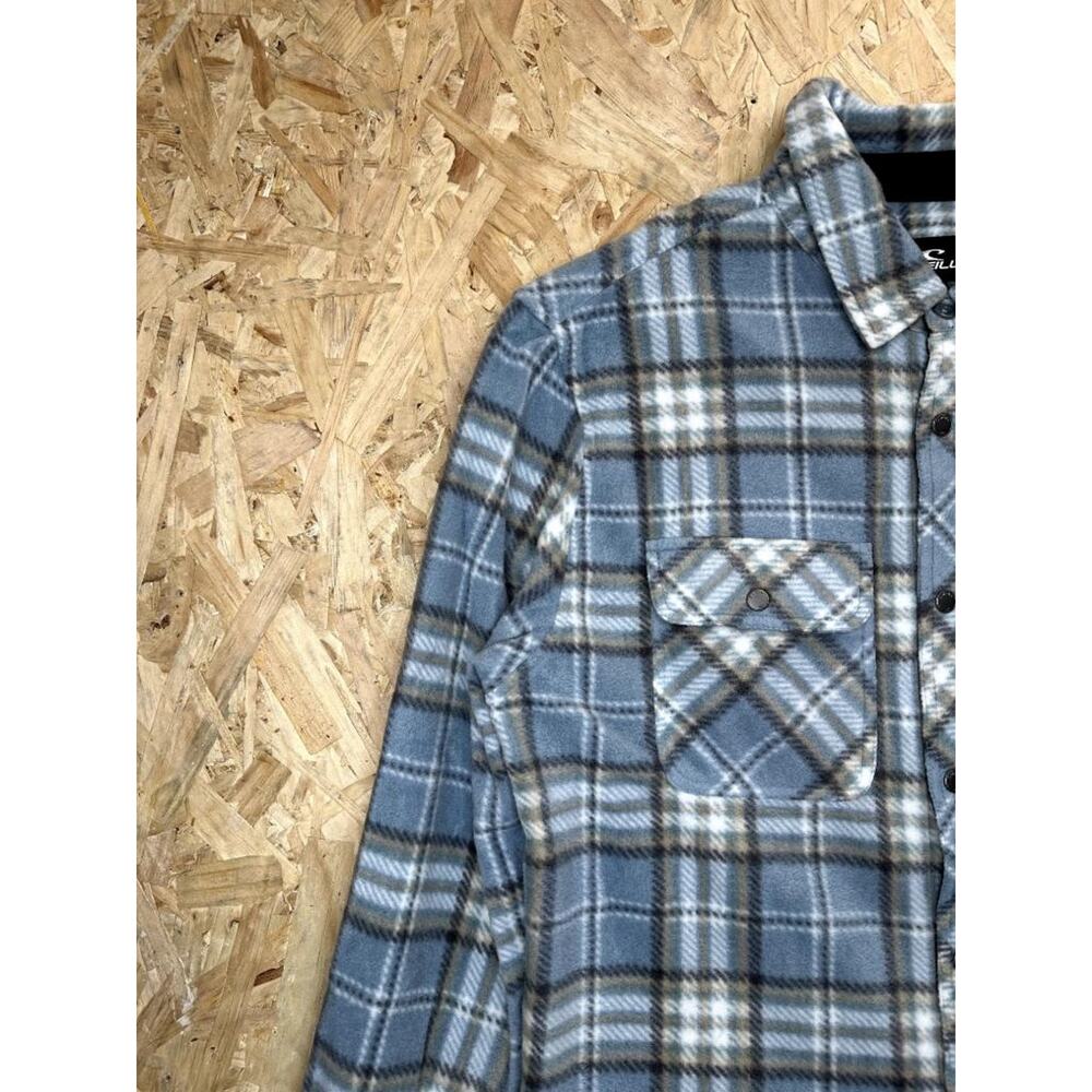 ONeill Fleece Flannel Shirt Mens Medium Blue Plaid Snap Button Long Sleeve - Picture 4 of 14